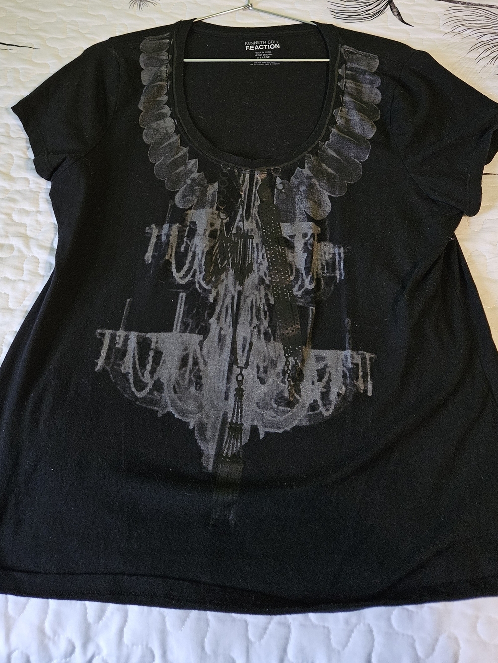 Kenneth Cole Reaction Black Tee with Gray Chandelier Print